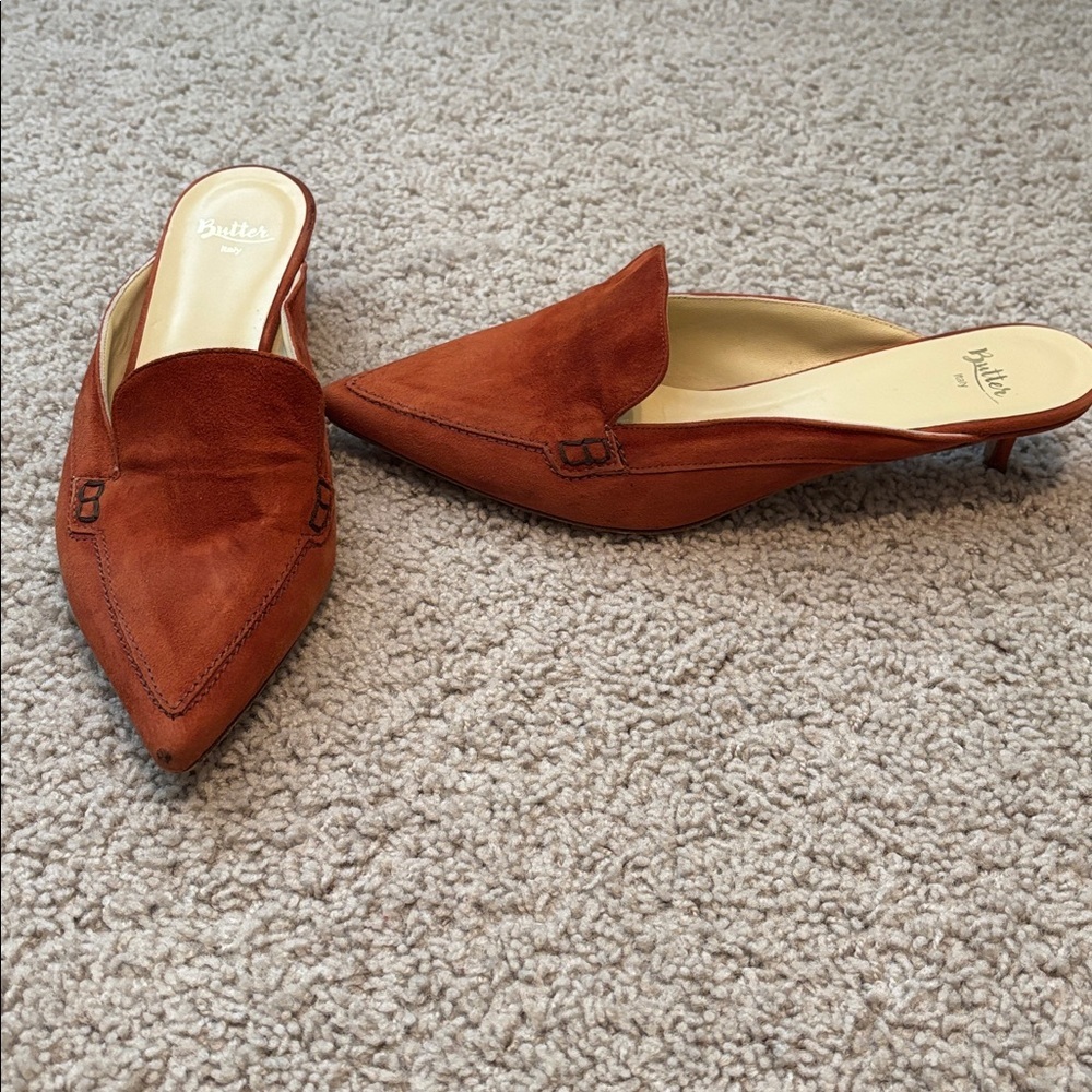 Butter Italy Suede Mules. Made In Italy. Coral Color - Picture 2 of 4